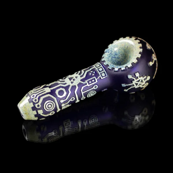 Circuitboard in Color Dark Blue and Silver Frit Hand Pipe