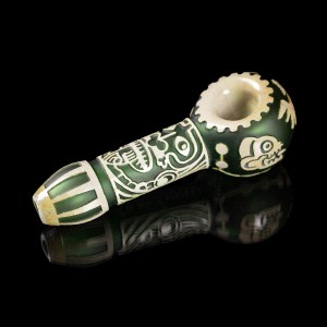Maya Face in Color Green Frit Hand Pipe