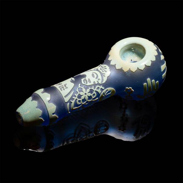Buddha Blue and Silver Frit Hand Pipe